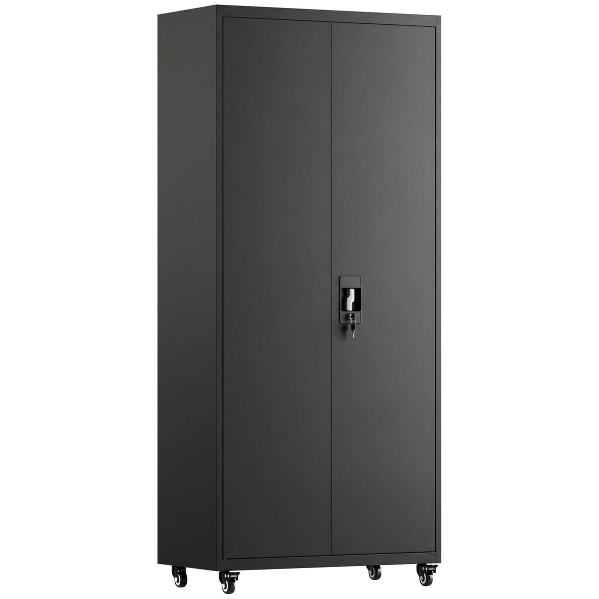 Lockable steel garage storage cabinet with adjustable shelves