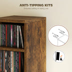 Set of 2 CD Media Display Shelf Unit Tower Rack with Adjustable Shelves, Rustic Brown