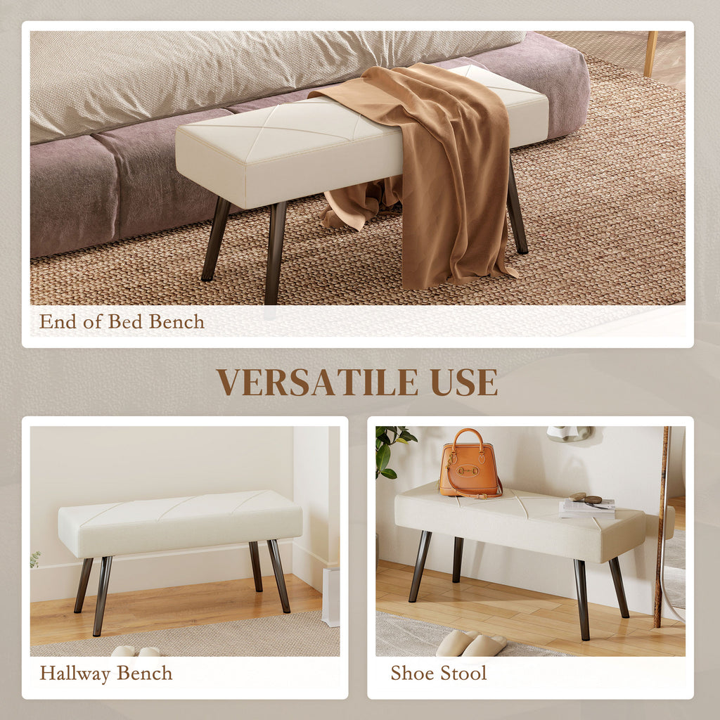 Upholstered Hallway Bench, End of Bed Bench with X-Shape Design and Steel Legs, Cream