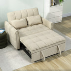 2 Seater Sofa Bed, 3-in-1 Convertible Sleeper Sofa with Click-clack Adjustable Backrest and 2 Pillows, Light Brown
