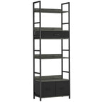 Industrial Style Bookcase, with 4 Shelves and 3 Fabric Drawers - Grey/Black