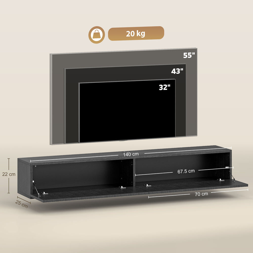 140cm Floating TV Stand, Wall Mount TV Unit with Cable Management Hole, Fits up to 72" TV, Black