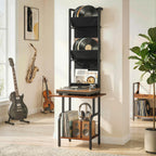 Vinyl Record Player Stand Record Storage with Player Stand Oxford Fabric Pockets Bottom Shelf Rustic Brown and Black