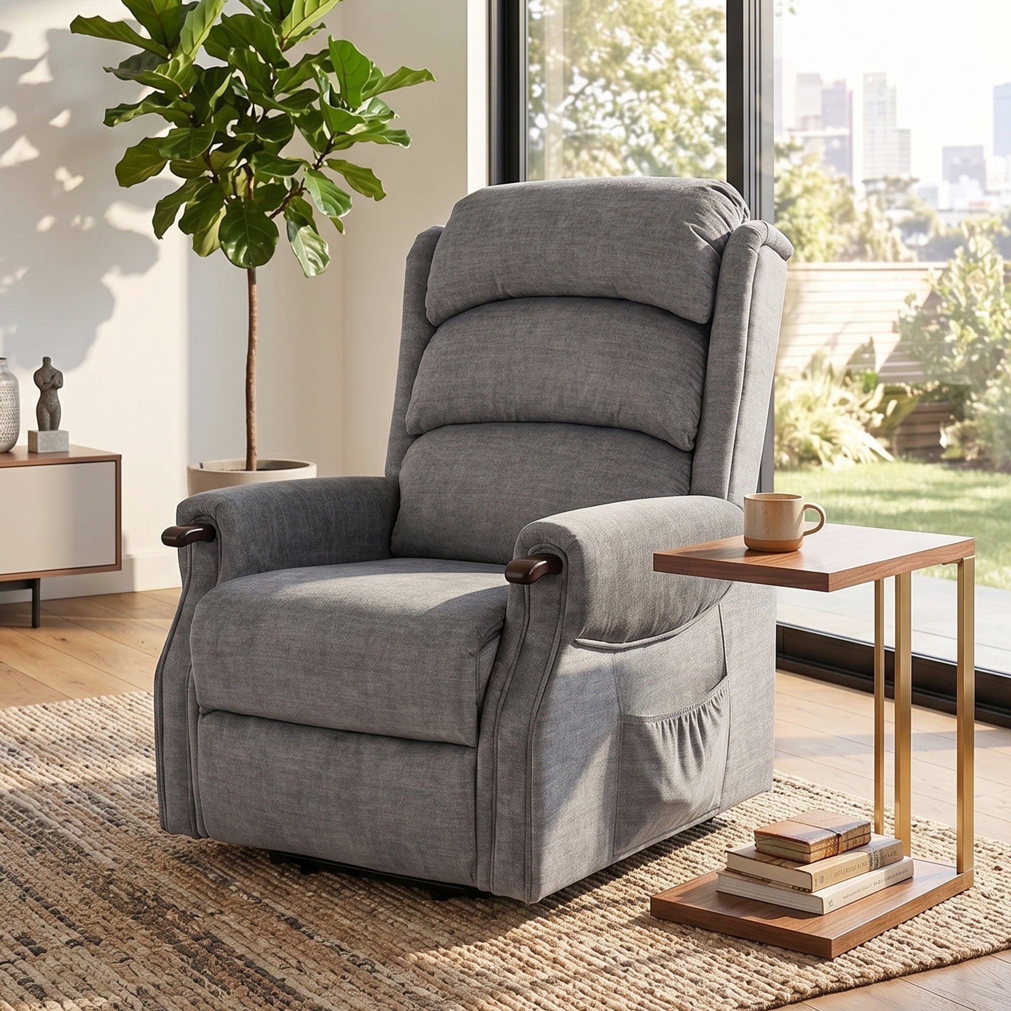 Power Lift Recliner with Vibration Massage and Heat, Lift Chair for Tall with Wood Grip, Pocket Spring, Light Grey