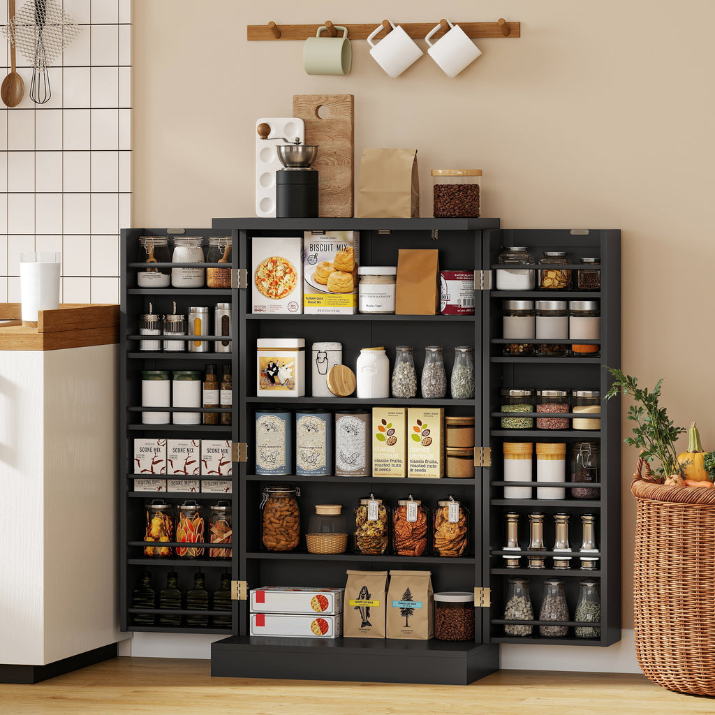 HOMCOM Freestanding Kitchen Pantry Cupboard with Adjustable Shelves & Door Racks - Black