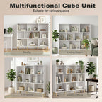 10-Cube Bookcase, 3-Tier Book Shelf with Solid Wood Legs, 140 cm Modern Bookshelf with Anti-Tip Kit for Bedroom, White