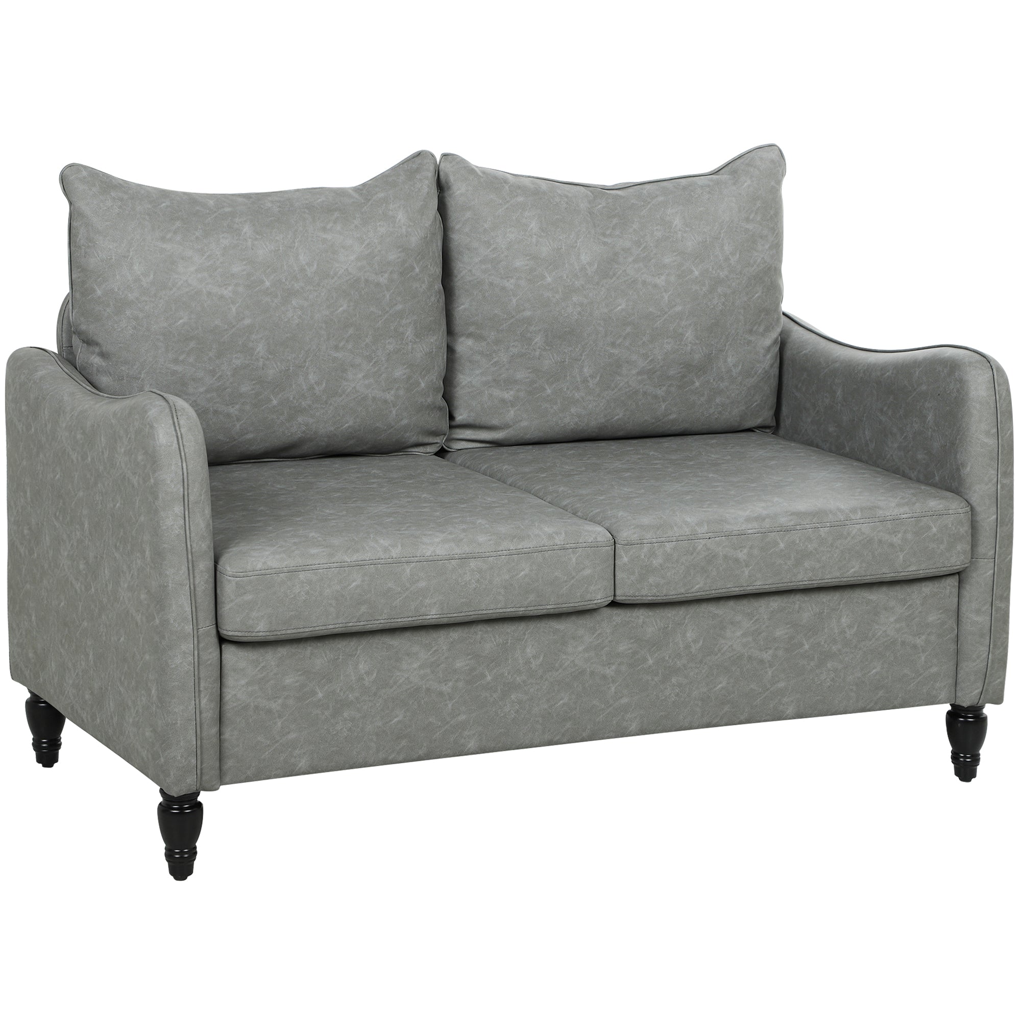 Faux Leather Marble-Effect Two-Seater Sofa - Grey