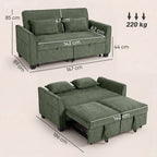 2 Seater Sofa Bed, 4-in-1 L-Shaped Convertible Pull-Out Sleeper Sofa with Adjustable Backrest Side Pockets, Dark Green