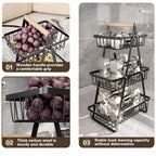 2 & 3 Tier Metal Fruit Basket Stand | Kitchen Countertop Bread & Vegetable Organizer
