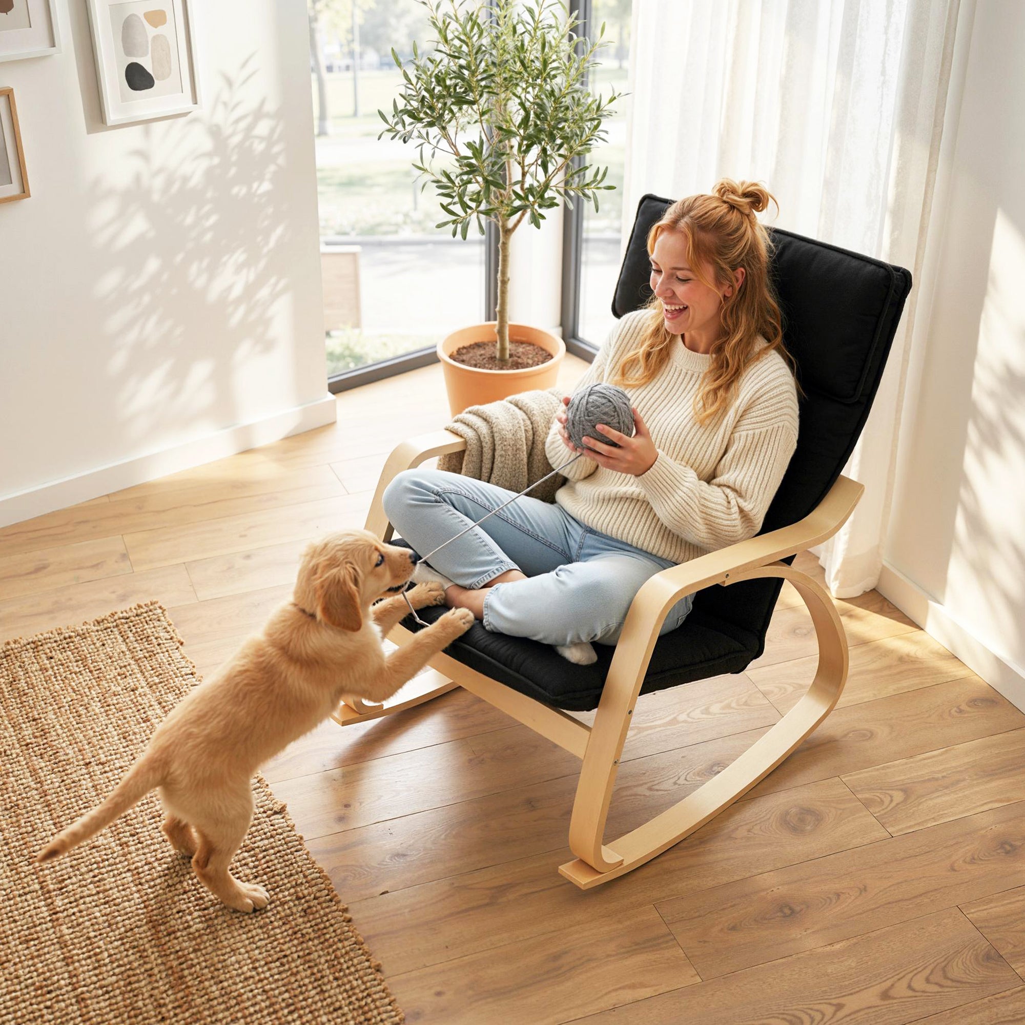 Lounge Chair, Comfortable Relax Rocking Chair with Headrest, 67W x 92D x 89H cm, Black