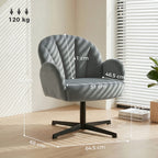 Swivel Accent Chair, Shell-Shaped Armchair with Spring Cushion, Metal Base, Grey