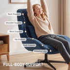 Accent Chair, Chenille Upholstered Swivel Armchair with Lumbar Pillow, High Back, Deep Seat and Metal Legs, Dark Blue