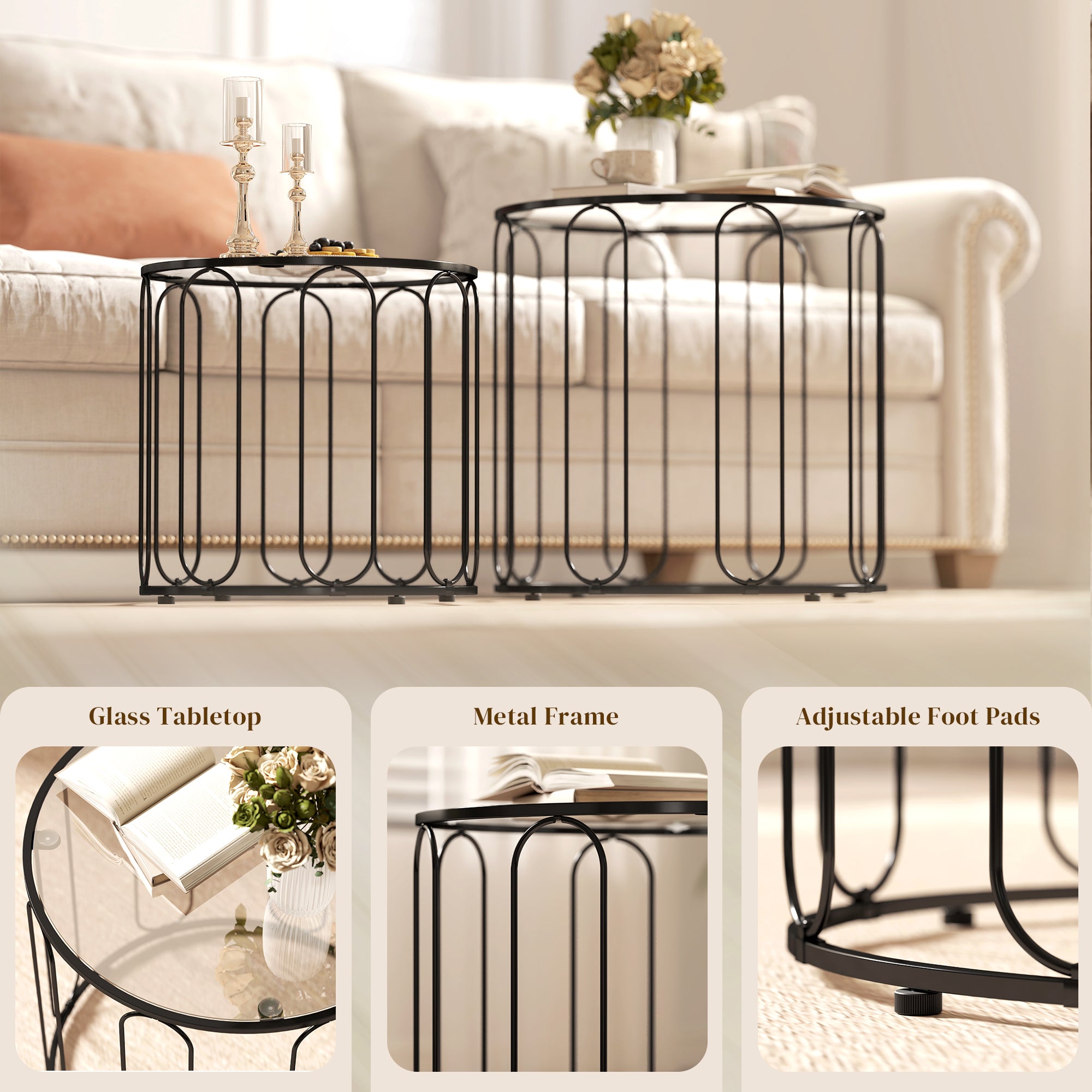 Elliptical Cut-Out Nesting Tables - Black
