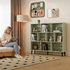 10-Cube Bookcase, 3-Tier Book Shelf with Solid Wood Legs, 140 cm Modern Bookshelf with Anti-Tip Kit, Light Green