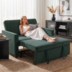 2 Seater Sofa Bed, 3-in-1 Convertible Pull Out Sleeper Sofa with Click-Clack Adjustable Backrest, Dark Green
