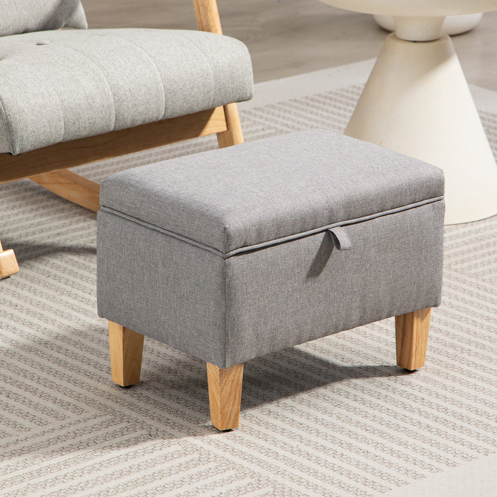 16L Linen Storage Ottoman Padded Footstool with Rubberwood Legs for Storage Box, Bed End, Shoe Bench, Seating, Light Grey