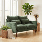 2 Seater Sofa, Loveseat Sofa with Spring Cushions, Wide and Deep Seat, Wood Legs, Green
