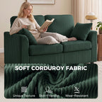 2 Seater Sofa, Corduroy Small Couch with Spring Cushion, Wide and Deep Seat, Dark Green