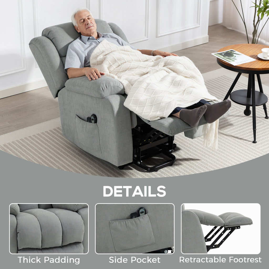 Power Lift Recliner Chair with Vibration Massage, Lift Chair for Elderly with Footrest, Remote, Side Pocket, Light Grey