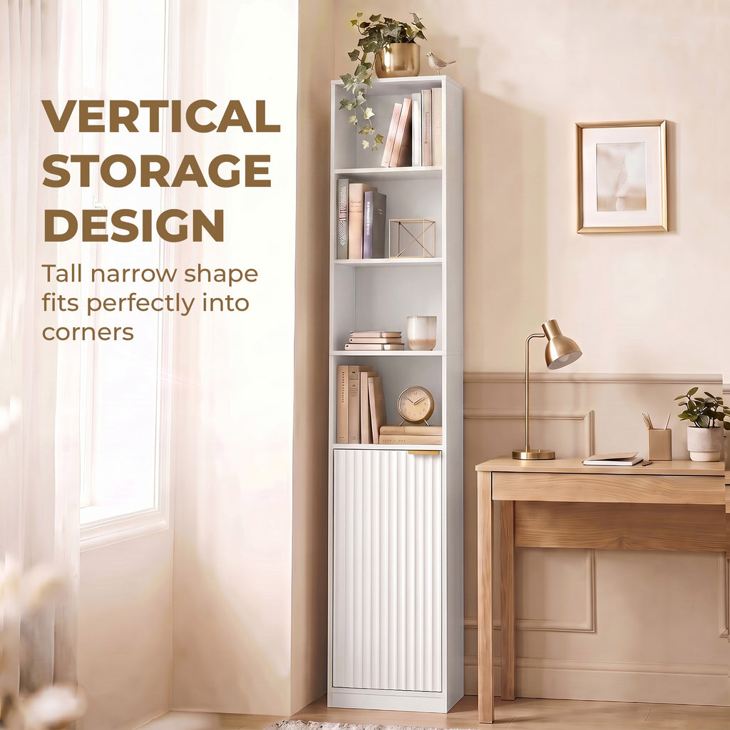 Bookcase Adjustable Shelf Bookshelf Anti-Tip Hardware 6-Tier Storage Cabinet White Wood Effect
