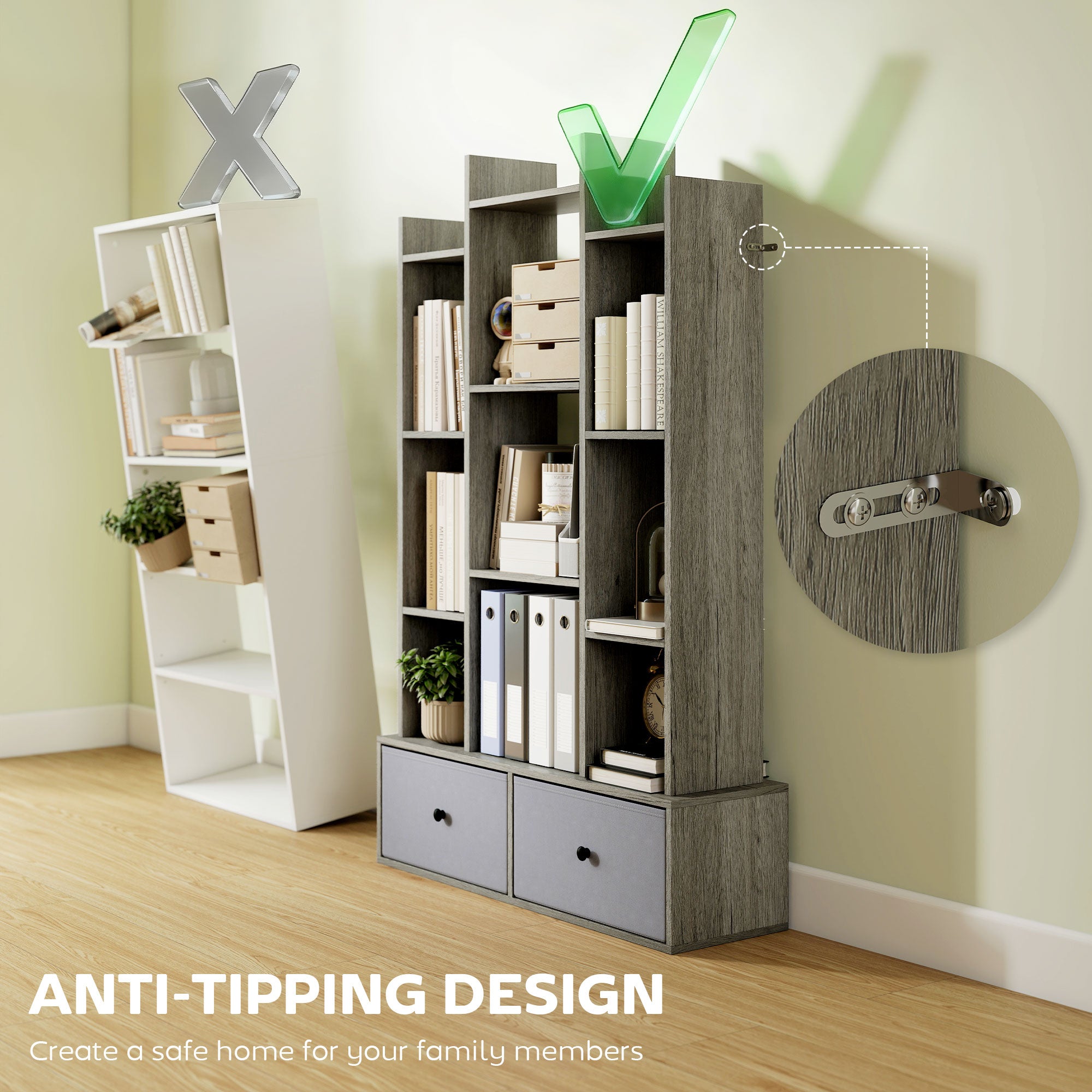 12 Shelf Storage Unit, with Drawers - Graphite Wood Effect