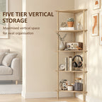 Bamboo Storage Shelf, 5-tier Corner Shelf, Freestanding Shelving Unit for Living Room, Home Office, Natural Wood Finish