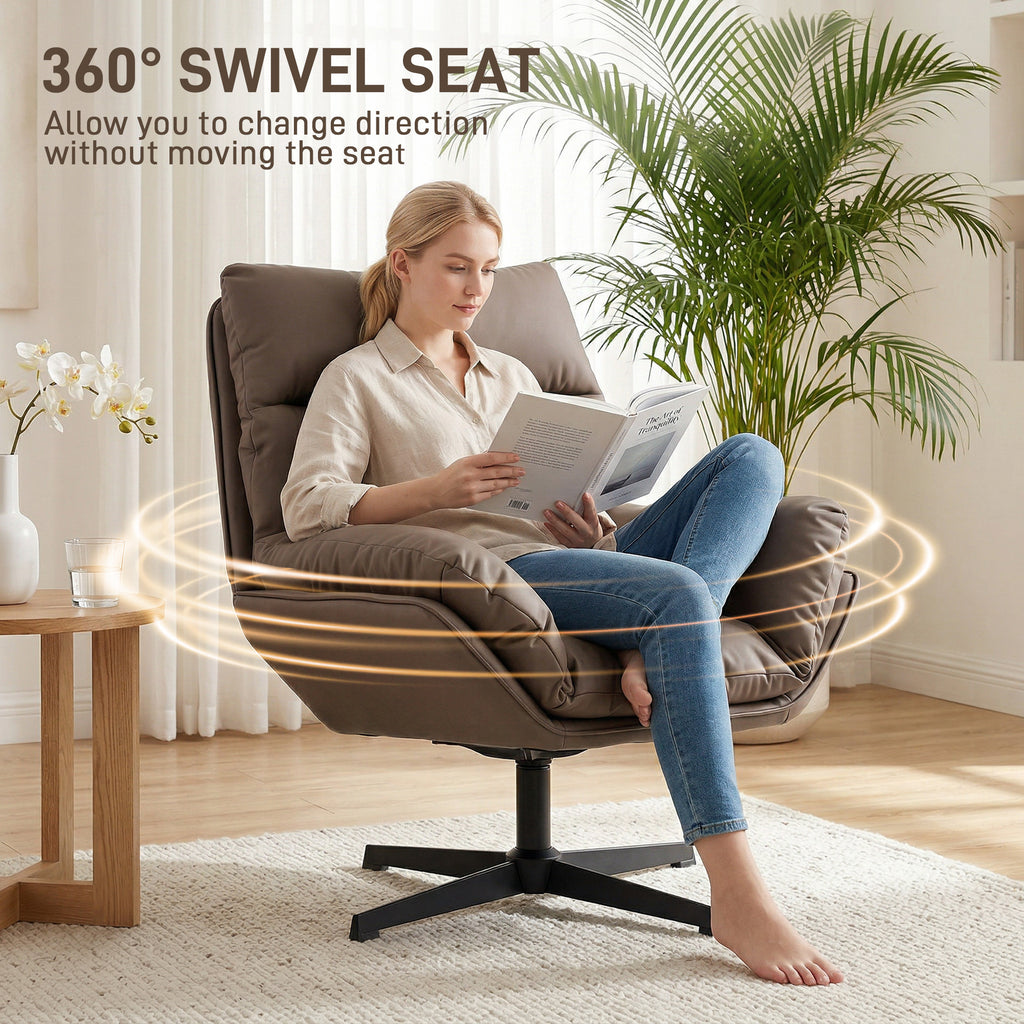 Accent Chair with 360 Swivel Armchair for Living Room with Padded Cushion Dark Brown