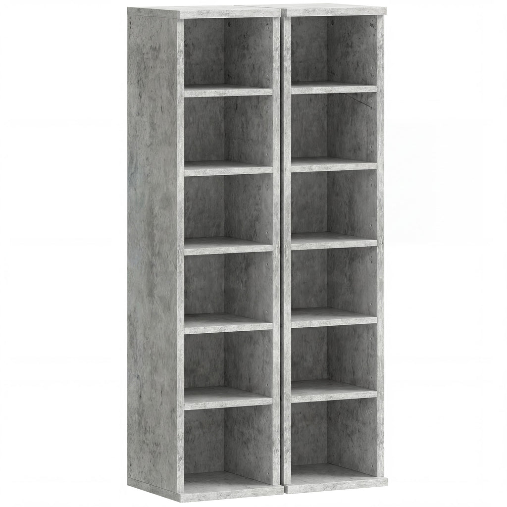 Set of 2 CD Media Display Shelf Unit Tower Rack with Adjustable Shelves, Grey
