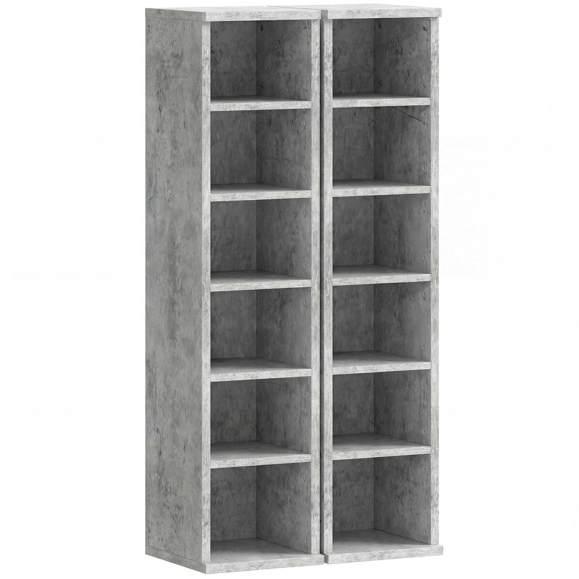 Set of 2 CD Media Display Shelf Unit Tower Rack with Adjustable Shelves, Grey