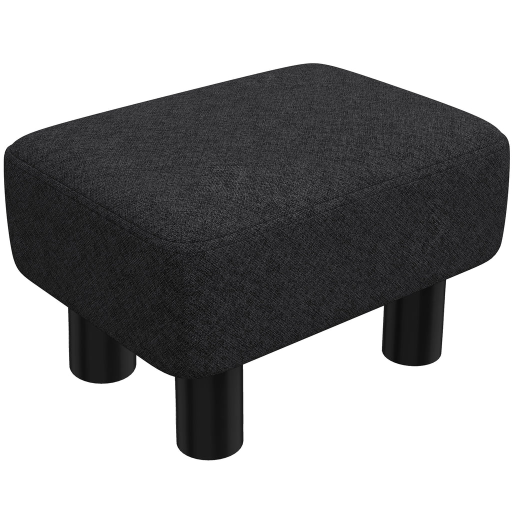Linen Fabric Footstool Ottoman Cube with 4 Plastic Legs, Black