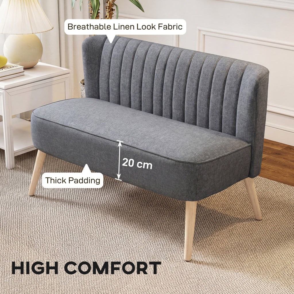 117cm Loveseat Sofa Upholstered Small 2 Seater Sofa with Thick Padded Seat and Rubber Wood Legs, Grey