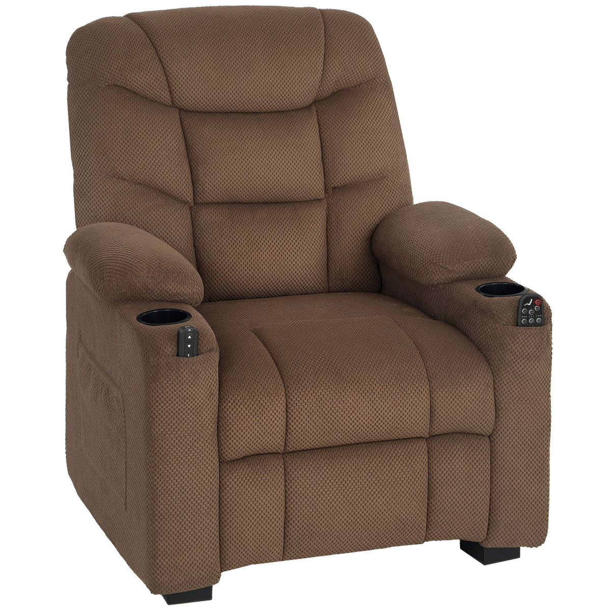 Fleece Electric Massage Recliner with Heat, Memory & USB – Brown