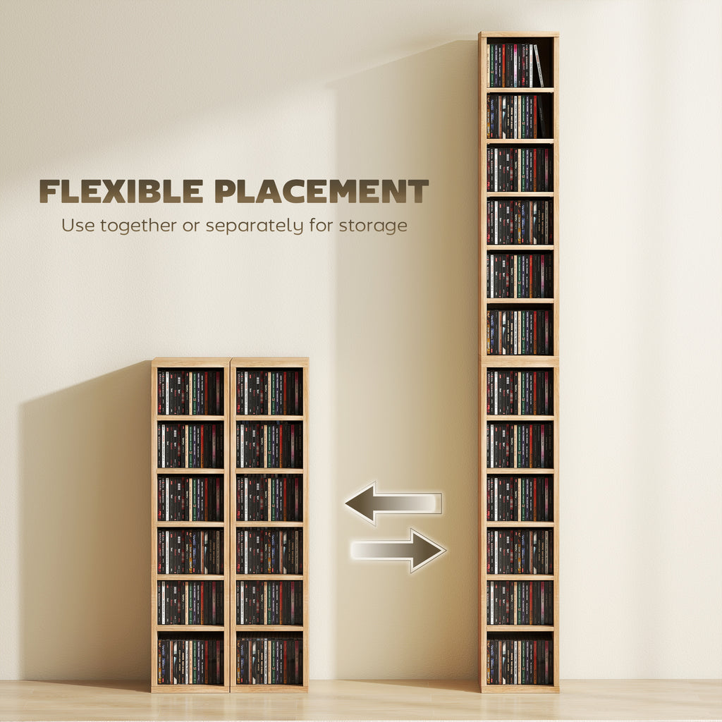 Set of 2 CD Media Display Shelf Unit Tower Rack with Adjustable Shelves, Natural