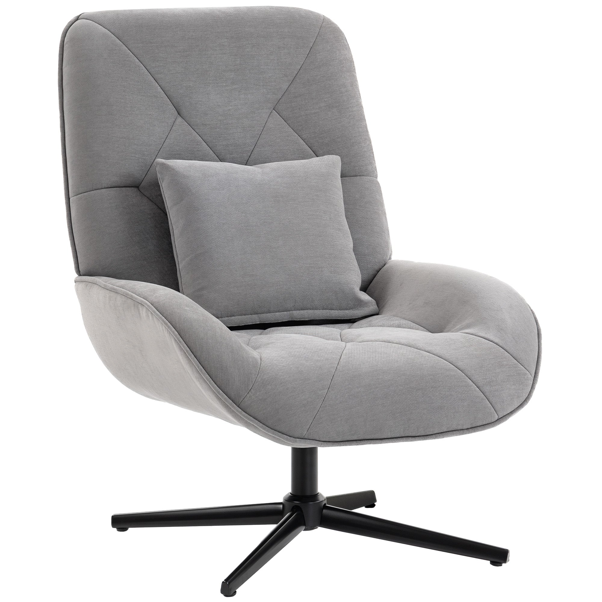 Accent Chair, Chenille Upholstered Swivel Armchair with Lumbar Pillow, High Back, Deep Seat and Metal Legs, Light Grey
