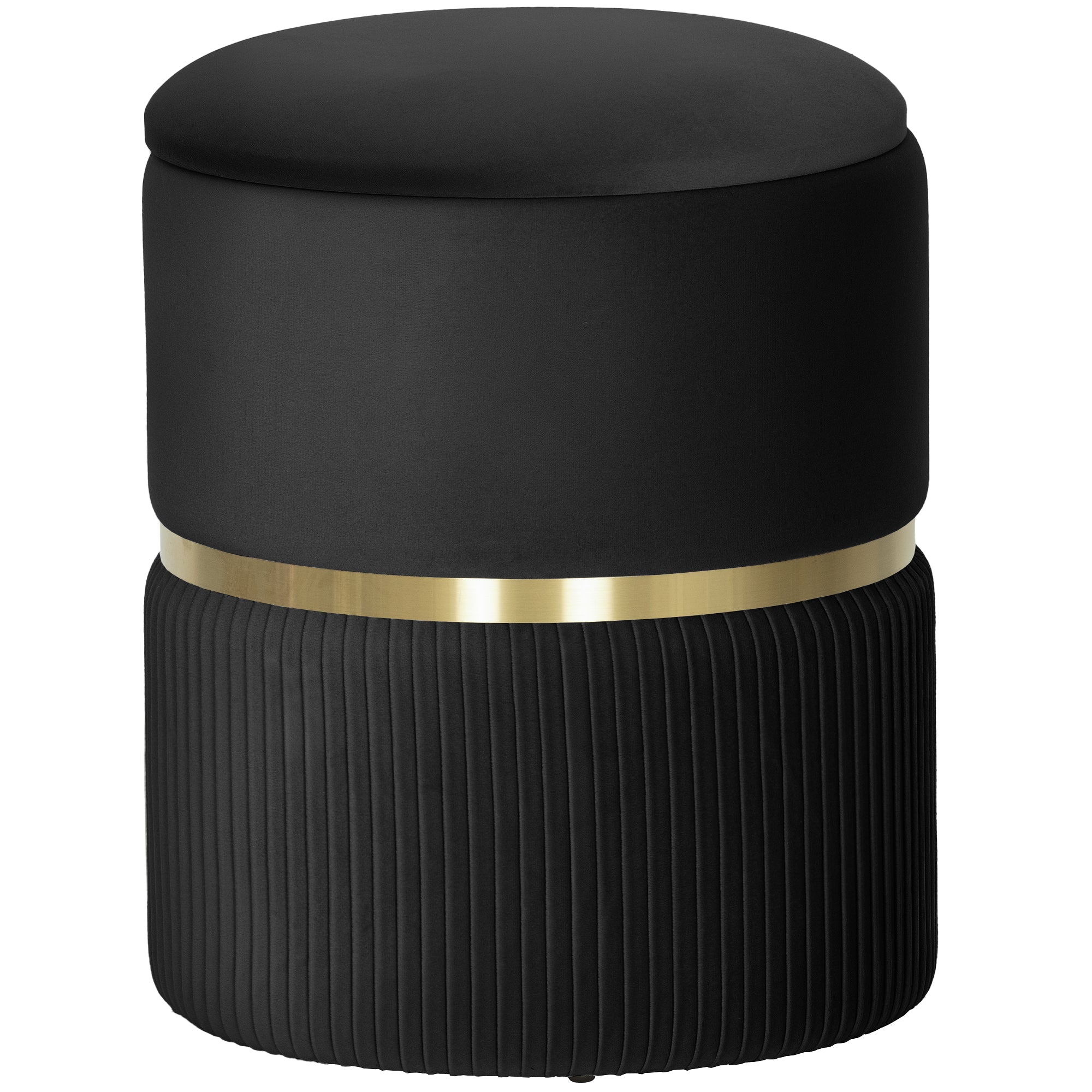 Velvet-Feel Storage Ottoman - Black