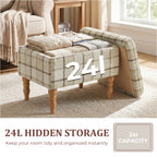 Linen Fabric Upholstered Footstool, Rectangular Storage Stool with Removable Top, Padded Seat and Hidden Space, Brown