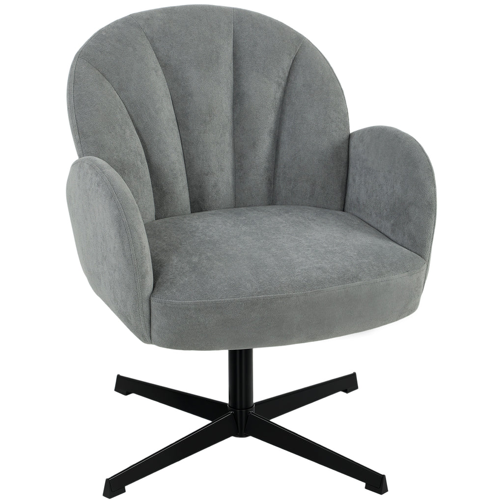 Swivel Accent Chair, Shell-Shaped Armchair with Spring Cushion, Metal Base, Grey