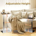 C Shaped Side Table, Small End Table with Adjustable Height and Metal Base for Living Room, Bedroom, Rustic Brown