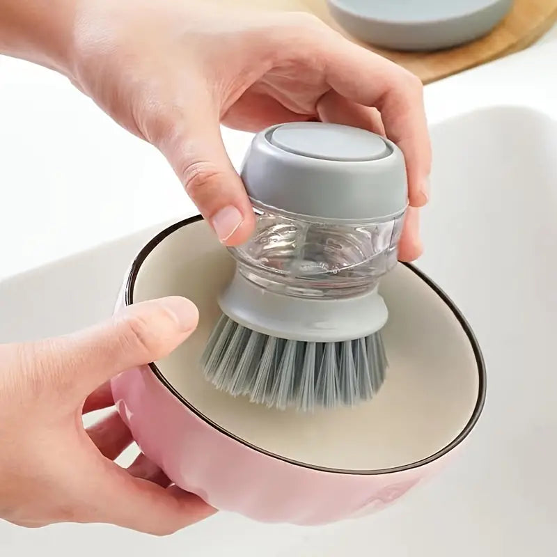 Press-On Kitchen Dish Cleaning Brush - Grey & Green
