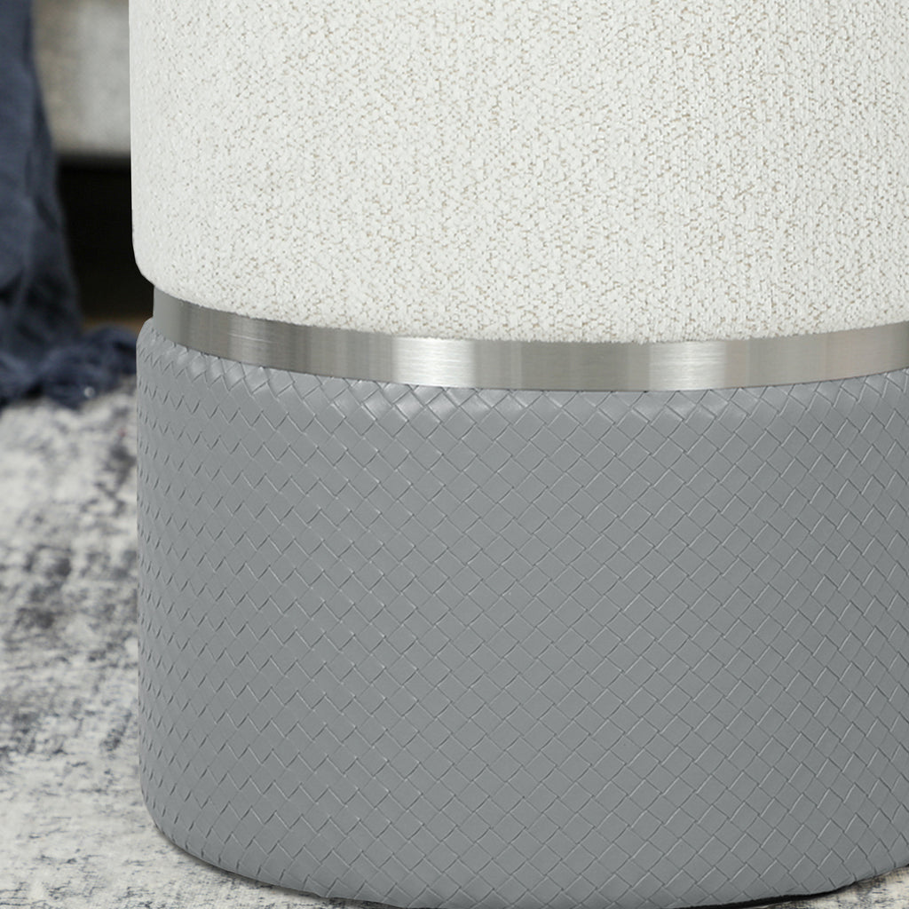 Nesting Round Ottoman with Storage Set of 2 - Cream/Grey