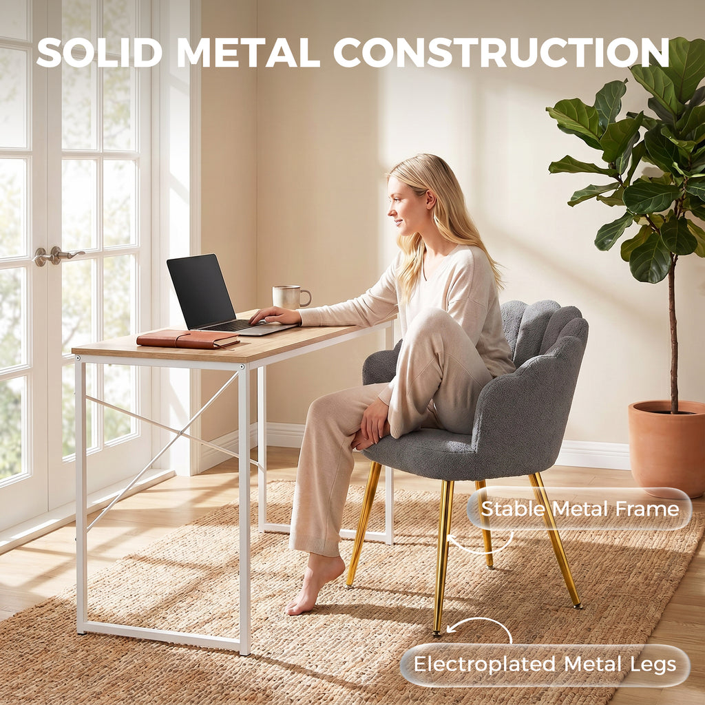 Lounge Chair Petal-Back Armchair Metal Metal Legs for Living Room Bedroom, Grey