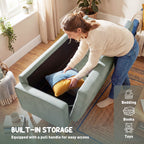 3 Seater Sofa, 169cm Couch with Hidden Storage, Wood Legs, Light Grey