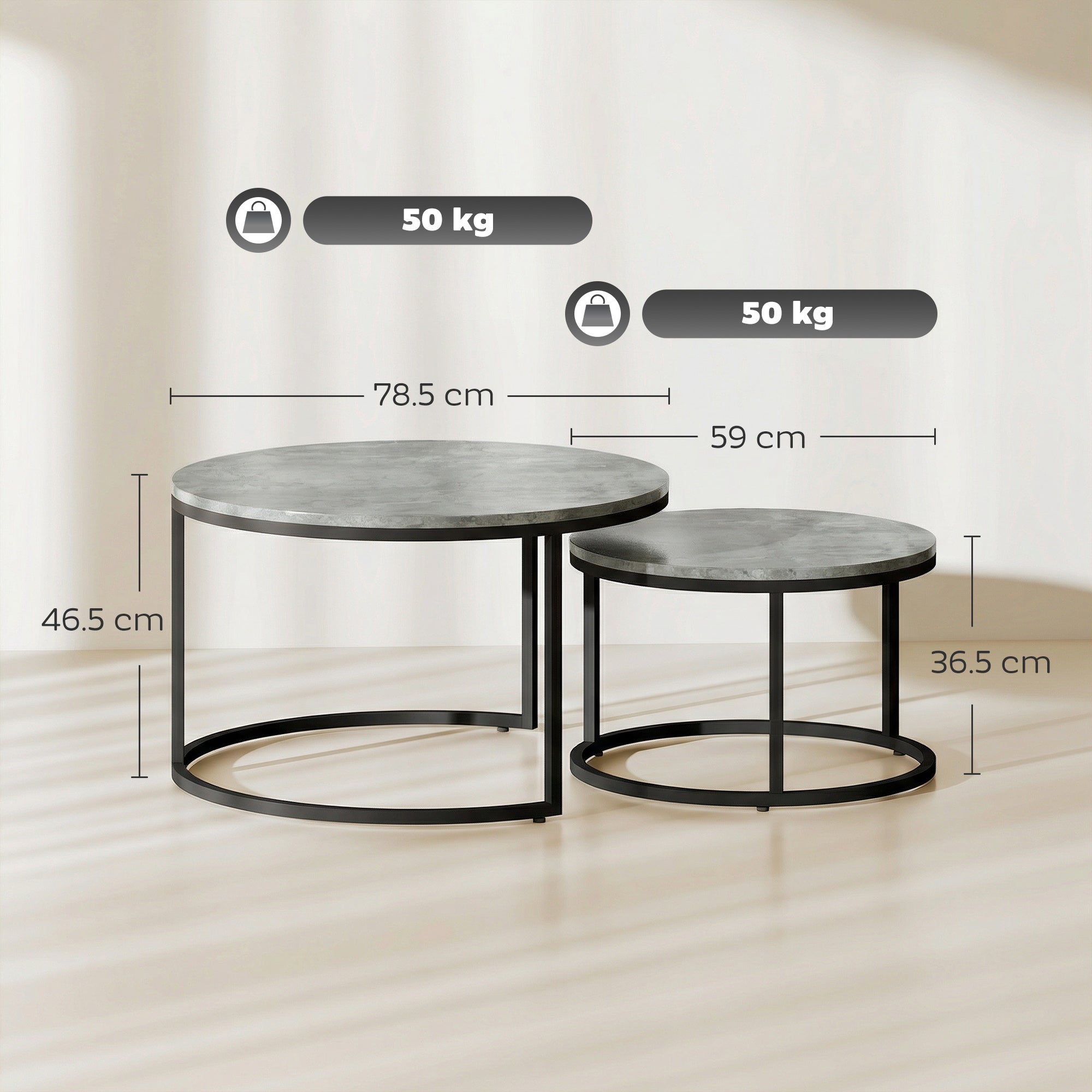 Set of Two Cement-Effect Stacking Tables - Grey