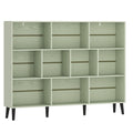 10-Cube Bookcase, 3-Tier Book Shelf with Solid Wood Legs, 140 cm Modern Bookshelf with Anti-Tip Kit, Light Green