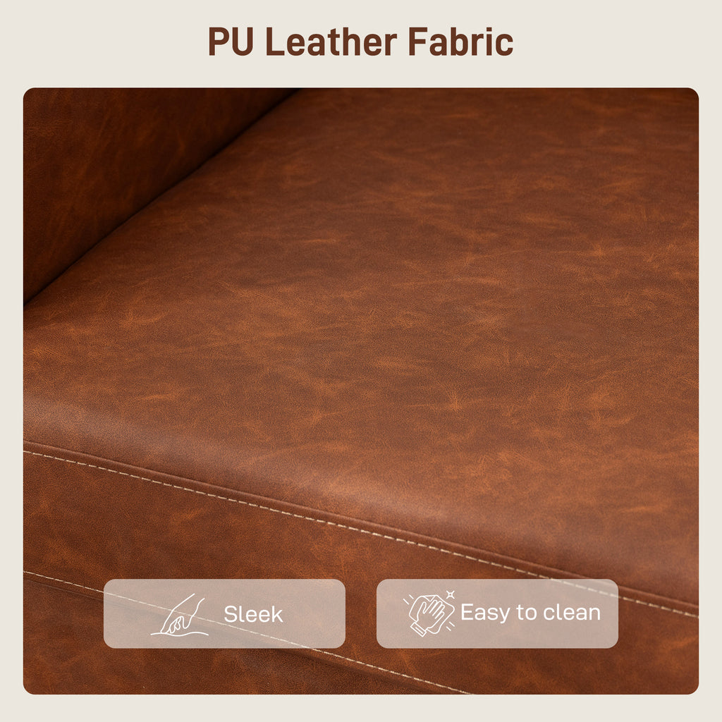 Faux Leather Marble-Effect Two-Seater Sofa - Brown