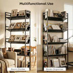 Bookshelf 5-Tier Metal Frame Bookcase Storage Shelves for Living Room Black