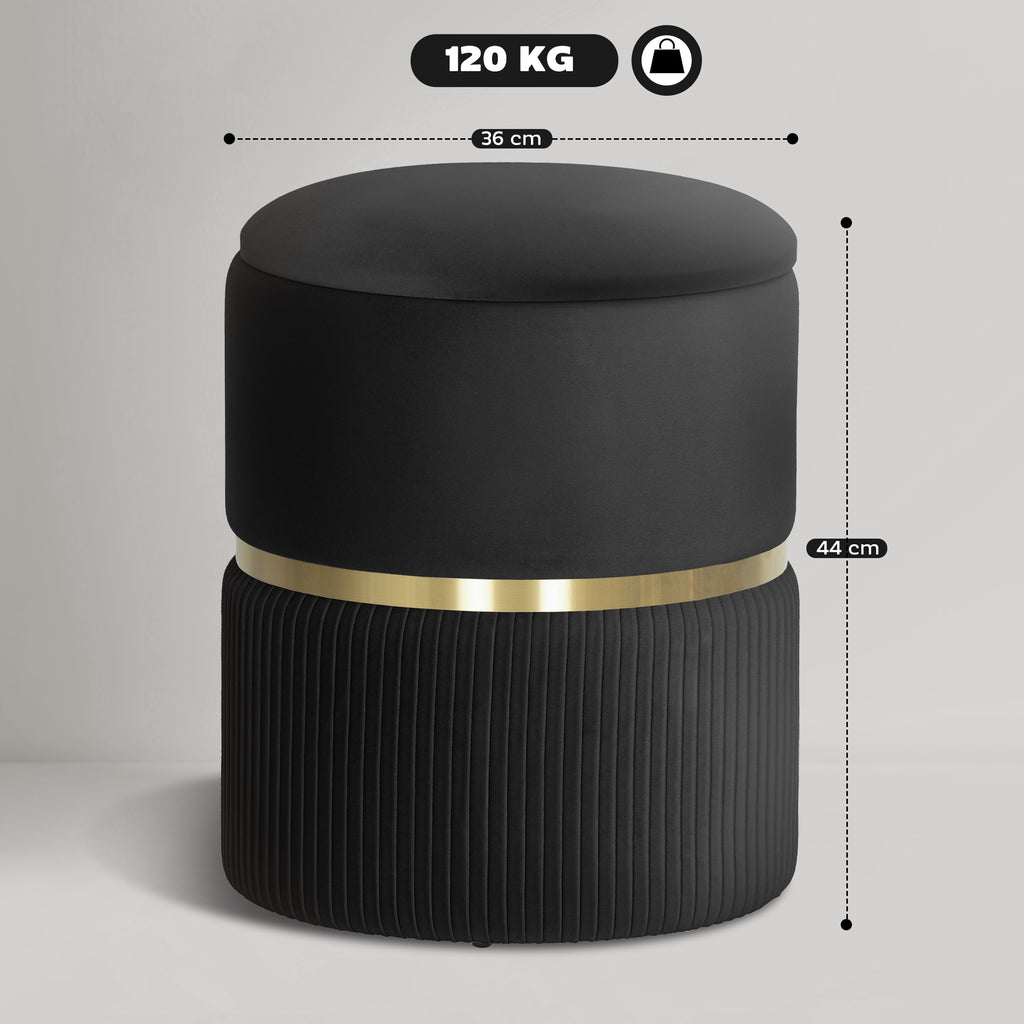 Velvet-Feel Storage Ottoman - Black