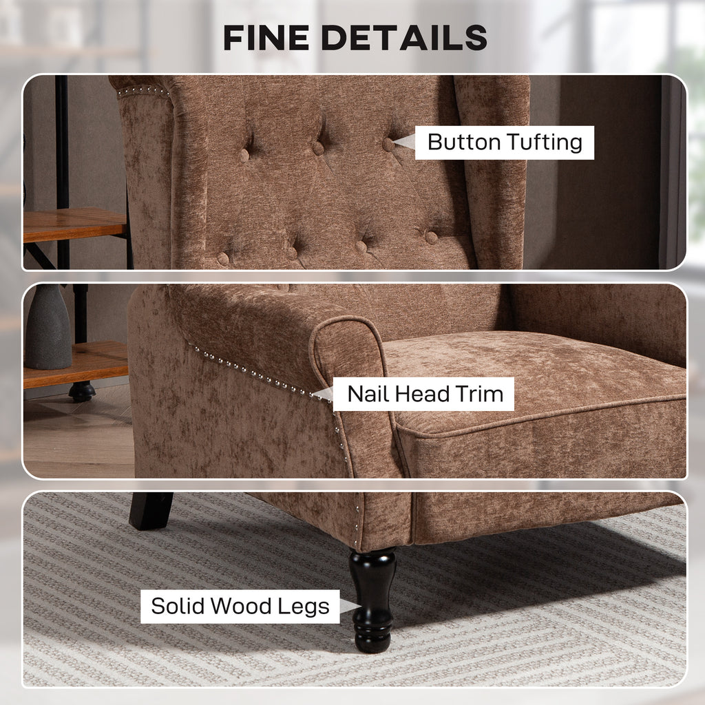150Â° Reclining Vintage Armchair, with footrest - Brown