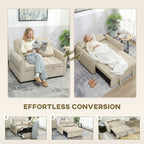2 Seater Sofa Bed, 3-in-1 Convertible Sleeper Sofa with Click-clack Adjustable Backrest and 2 Pillows, Light Brown