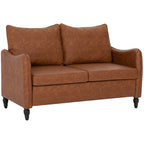 Faux Leather Marble-Effect Two-Seater Sofa - Brown